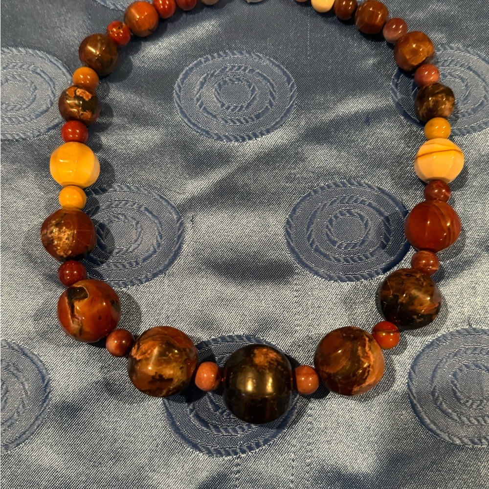 Genuine Jasper Bead Necklace - Shades of Red and Cream